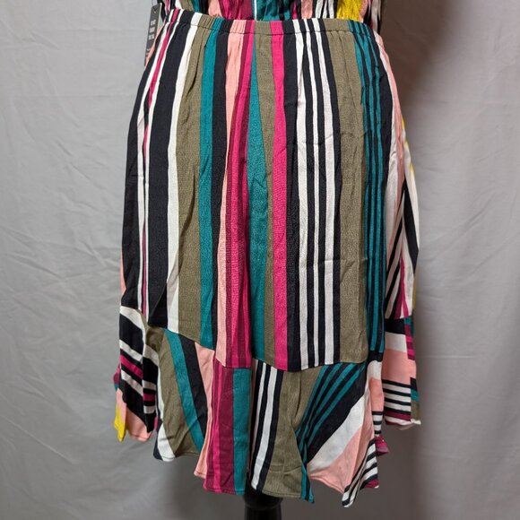 Express Women's Multicolor Striped Sleeveless Ruffle Wrap Dress‎ New Size Medium - Picture 7 of 9